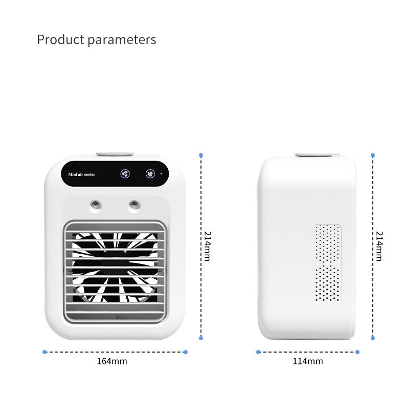 Homís AirCooler Pro dimensions and features with front and side views for easy reference