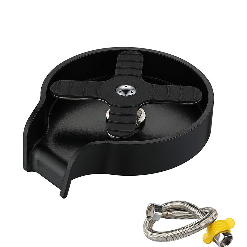 Instant Glass Rinser Homis black rinser basin with cross handle and attached hose for efficient cleaning.